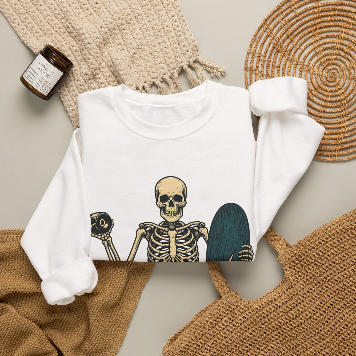 Bony Skateboarder Sweatshirt Sports Training Gift Women Line Art Sweatshirt Skateboarder Sweatshirt Athlete Enthusiast Illustration Design Workout Classic