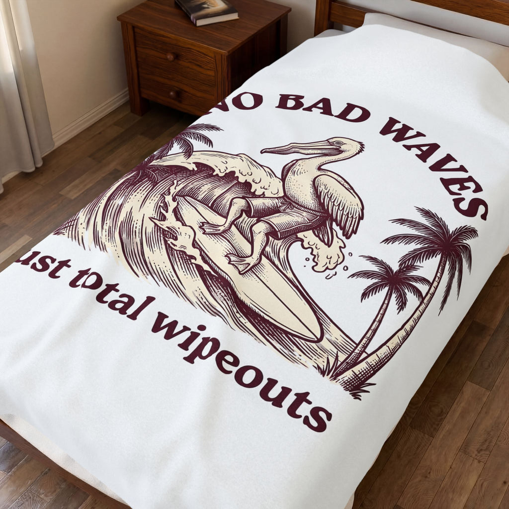 Pelican Surfboard Blanket Surfing Ocean Gift Women Retro Blanket Surfboard Blanket Surfer Fan Vintage Blanket Marine Graphic Sketch Coconut Trees