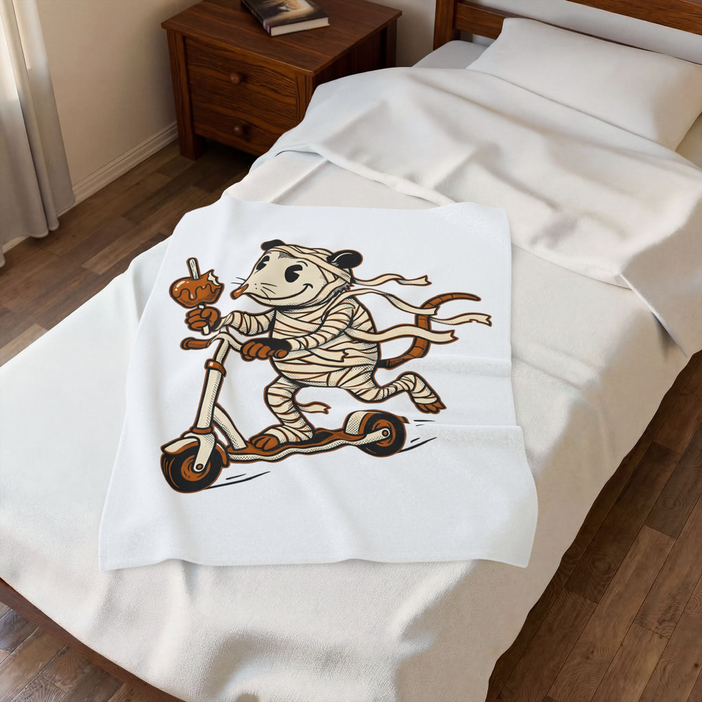 Mother Possum Blanket Halloween Fauna Gift Women Line Art Blanket Opossum Blanket Spooky Fan Halloween Drawing Graphic Sketch Scooter Ride Blanket
