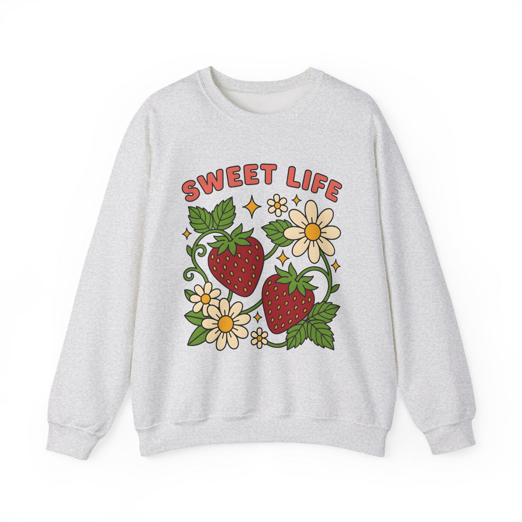Strawberry Flower Boho Chic Produce Gift Strawberry Hippie Fan Illustrated Fruit Vintage Sweatshirt