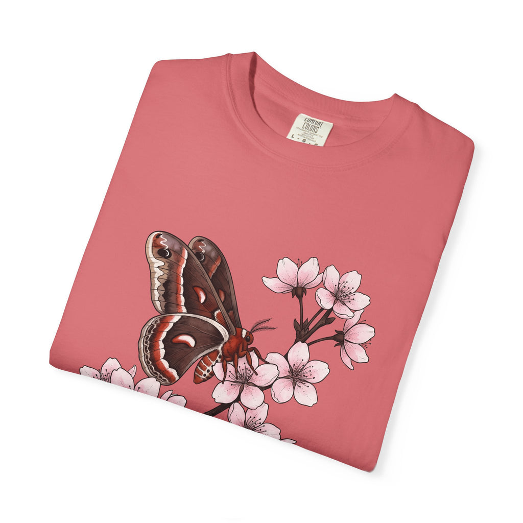 Butterfly Cherry Blossoms T-Shirt Boho Chic Nature Gift Women Botanical T-Shirt Butterfly T-Shirt Hippie Fan Illustrative T-Shirt Environmental