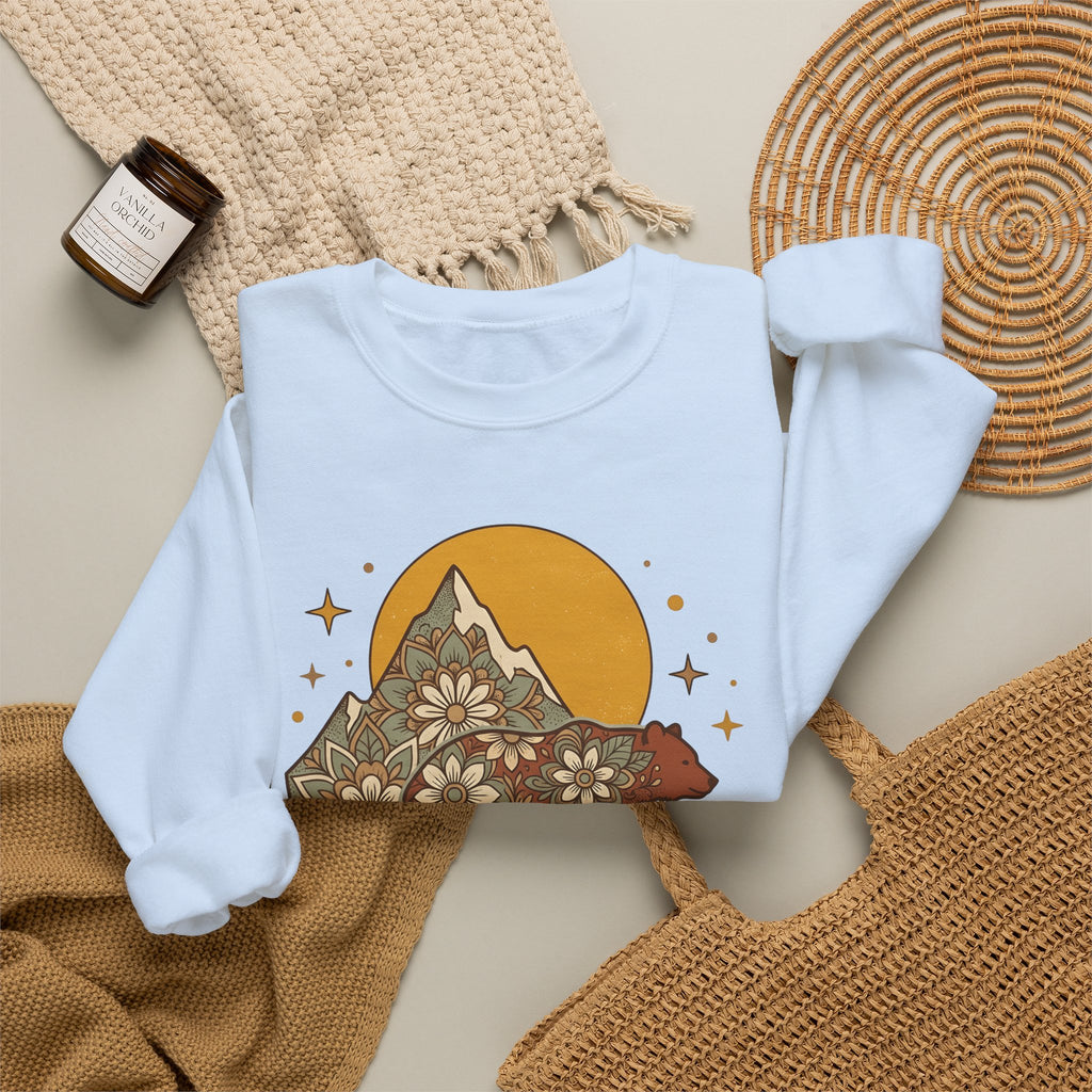 Flower Bear Sweatshirt Boho Chic Outdoors Gift Women Hippie Sweatshirt Teddy Bear Sweatshirt Bohemian Fan Psychedelic Sweatshirt Nature Graphic Retro Hill