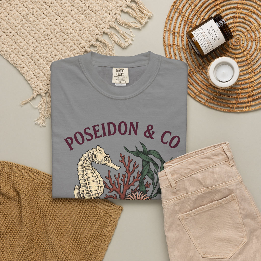 Seahorse Ocean Coastal Gift Old School Seahorse Marine Fan Sea Creature Coastal Ink T-Shirt