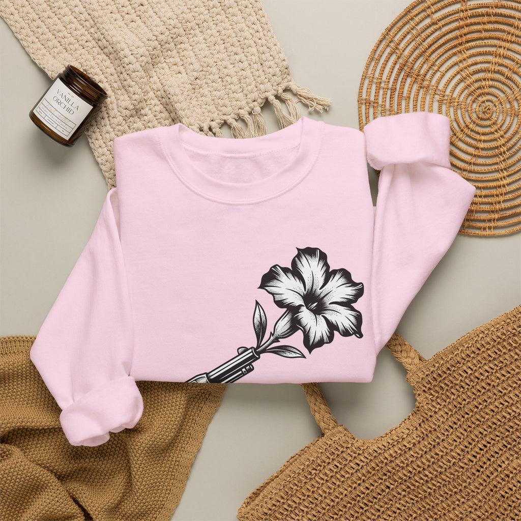 Revolver Flower Sweatshirt Cowgirl Western Gift Women Tattoo Sweatshirt Gunflower Sweatshirt Rodeo Fan Traditional Sweatshirt Country Graphic Vintage Hibiscus