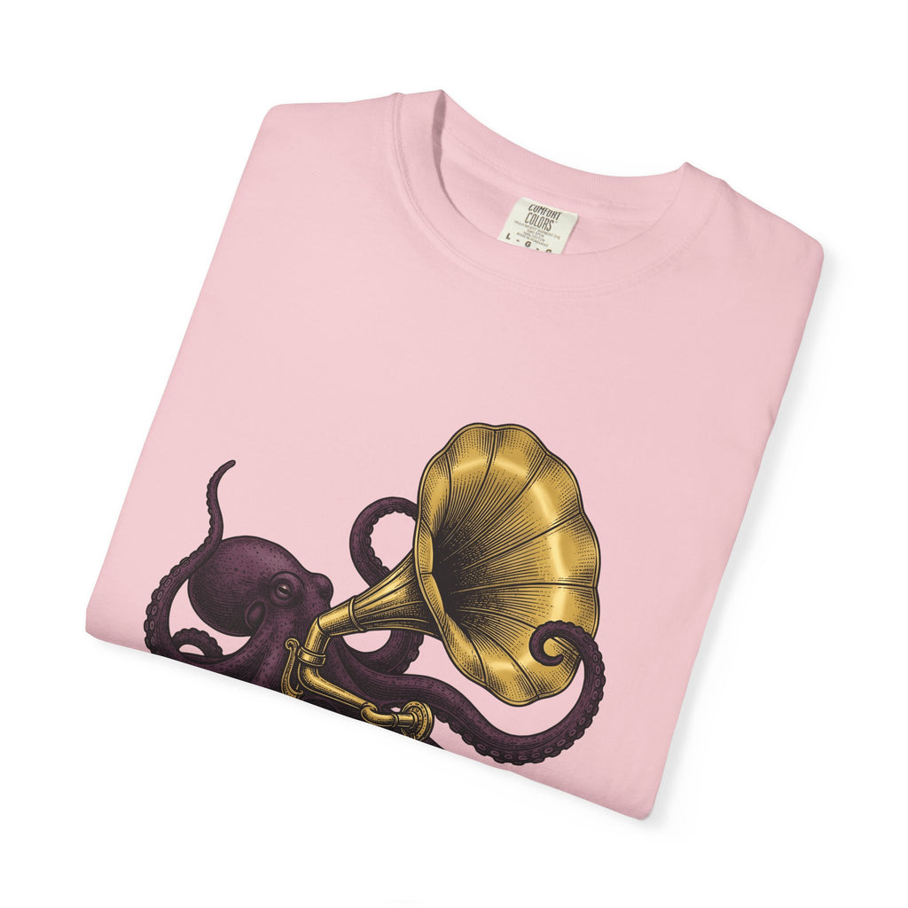 Octopus Phonograph T-Shirt Animal Sound Gift Women Classic T-Shirt Gramophone T-Shirt Pet Fan Retro T-Shirt Audio Graphic Doodle Music Player