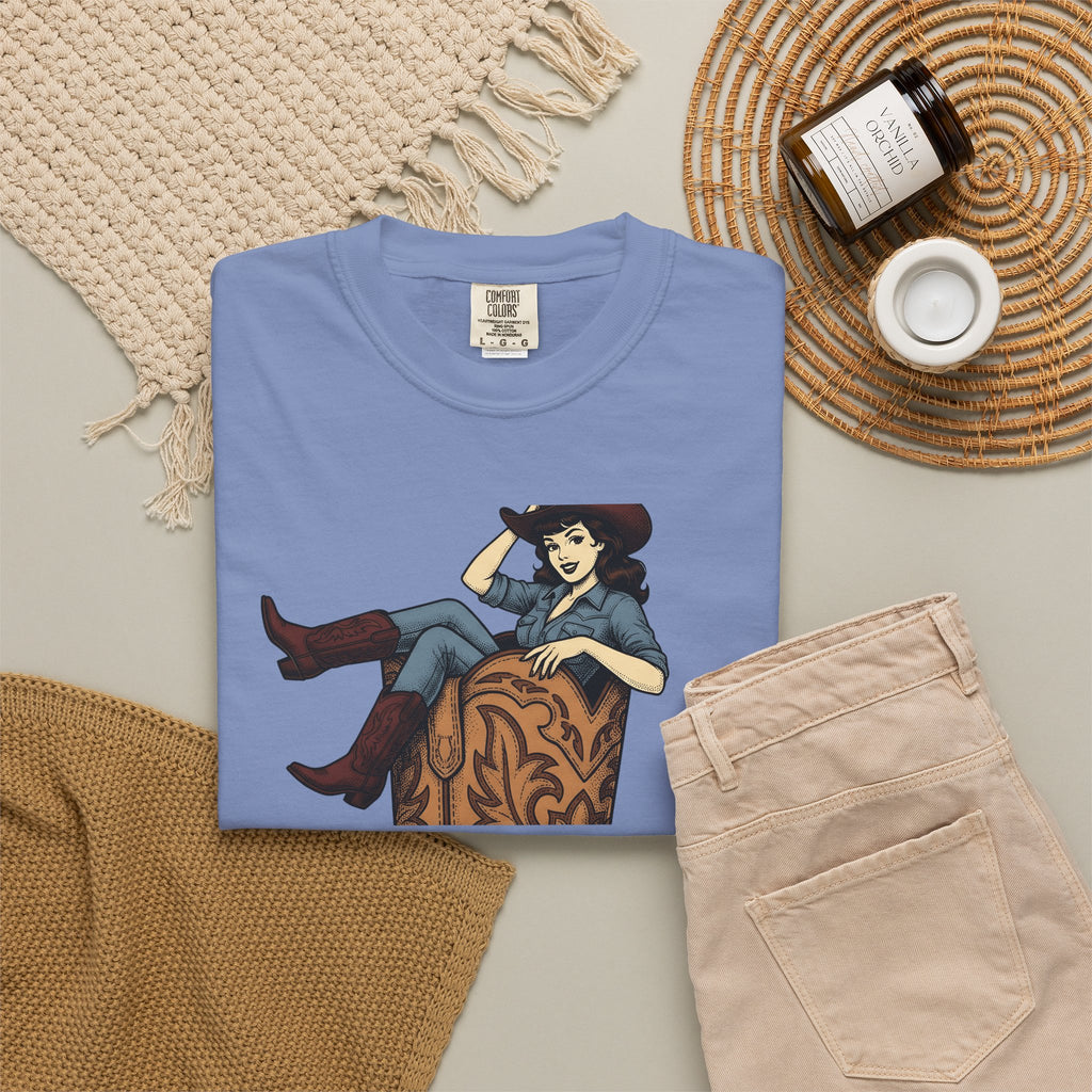 Cowgirl Boot Cowgirl Rodeo Gift Retro Boot Cowgirl Fan Western Rodeo Hand Drawn Hat T-Shirt