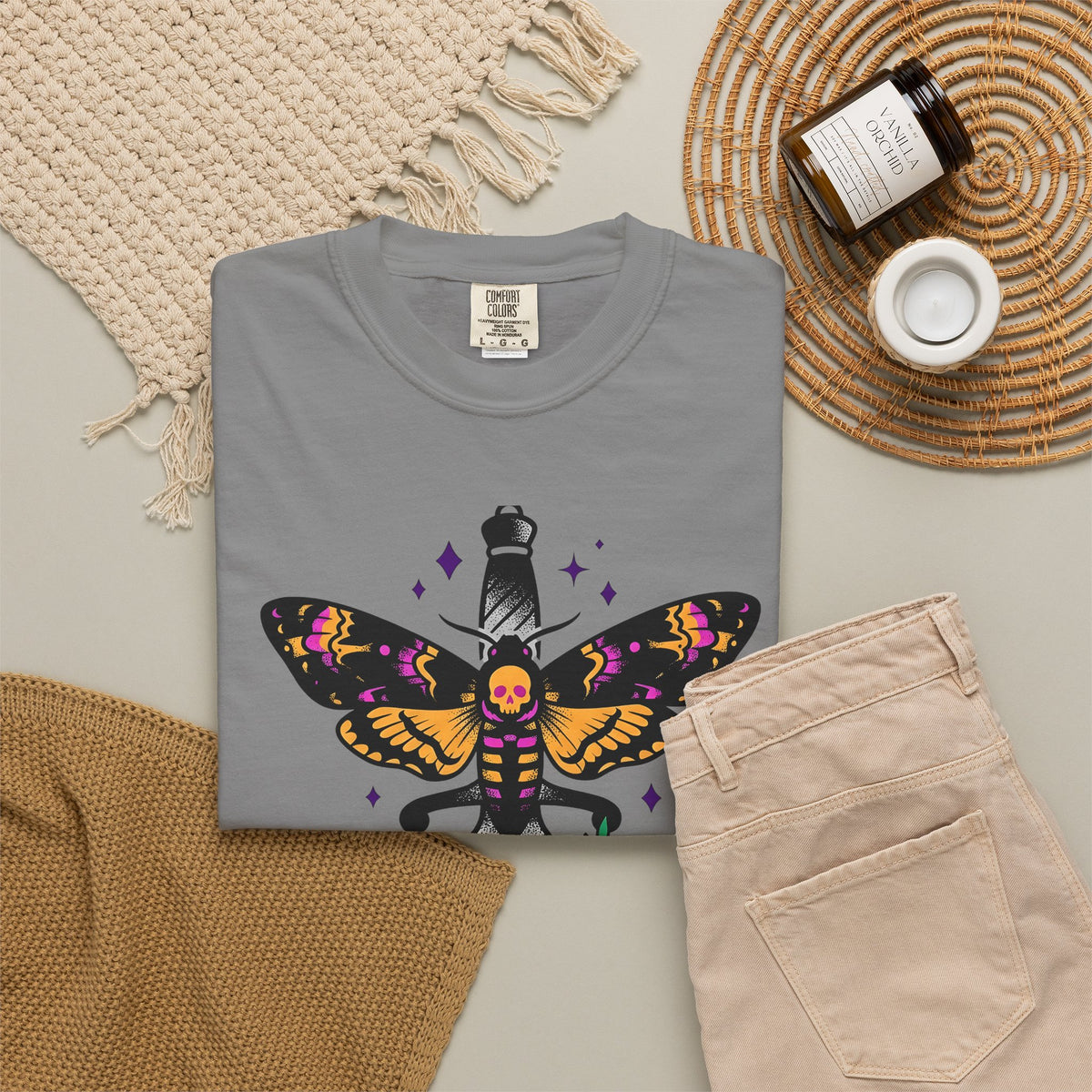 Skull Moth Dagger T-Shirt Halloween Horror Gift Women Ink T-Shirt Dagger