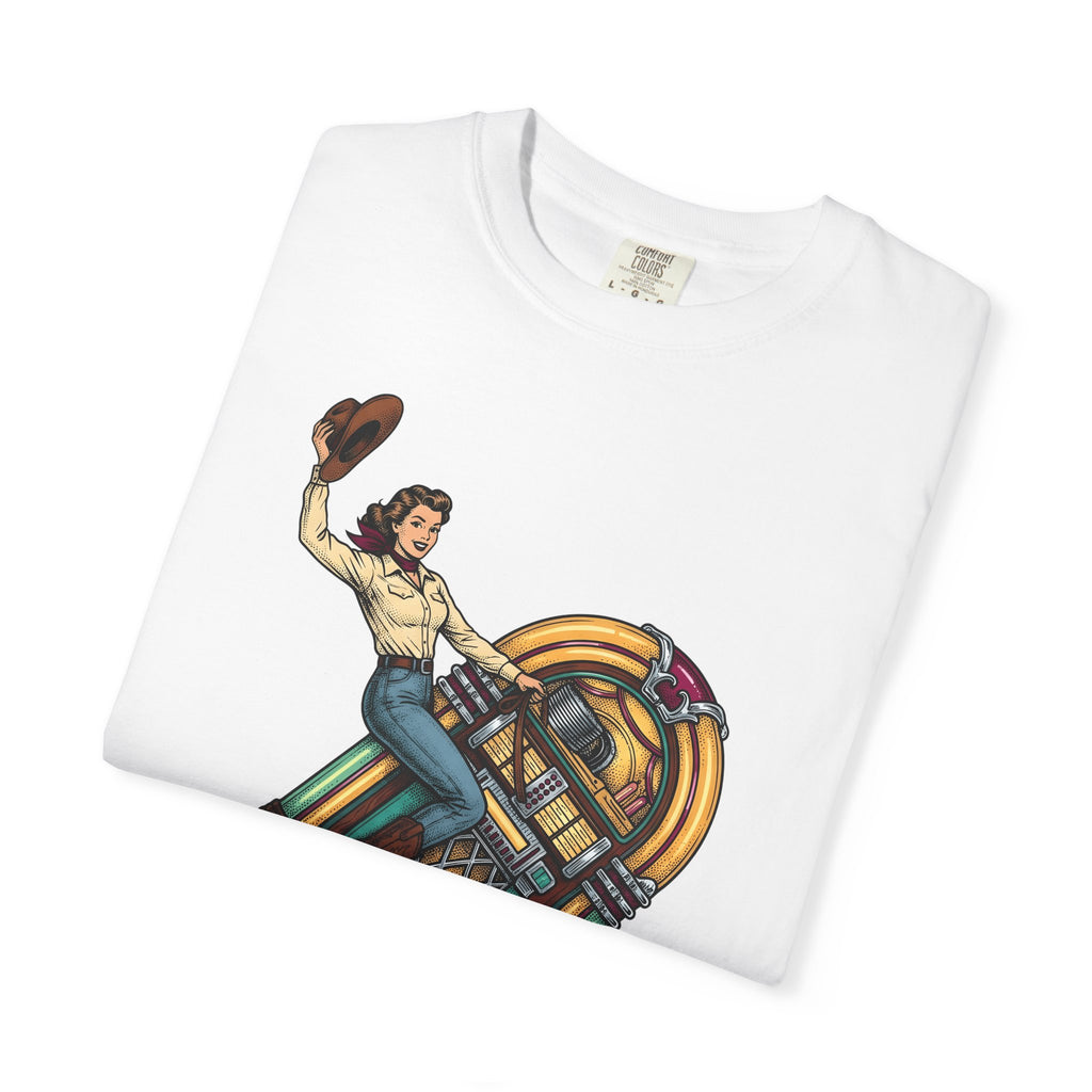 Cowgirl Jukebox T-Shirt Cowgirl Audio Gift Women Farmhouse T-Shirt Jukebox T-Shirt Cowgirl Fan Rustic T-Shirt Sound Graphic Mid Century Cowboy