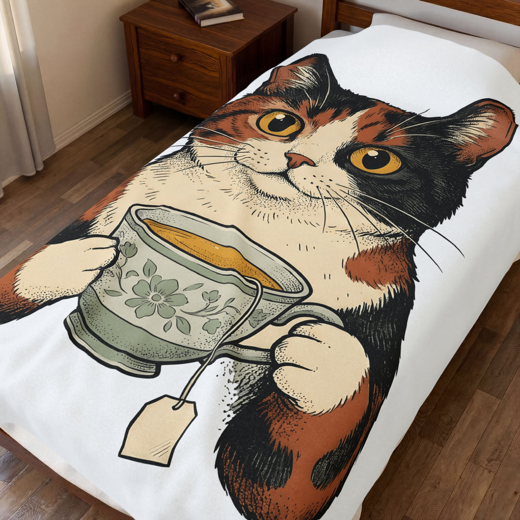 Kitten Blanket Blanket Cat Herbal Gift Women Sketch Blanket Cat Cup Blanket Cat Fan Feline Drawing Blanket Herbalism Graphic Retro Tea Blanket Blanket