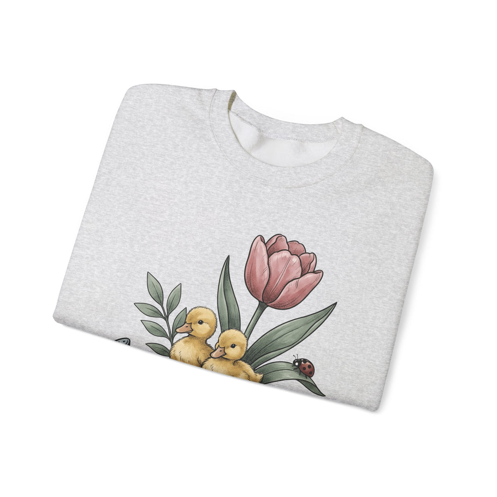 Baby Ducks Watering Pot Sweatshirt Easter Garden Gift Women Sketch Sweatshirt Duckling Sweatshirt Spring Fan Doodle Sweatshirt Gardening Graphic Retro Flower