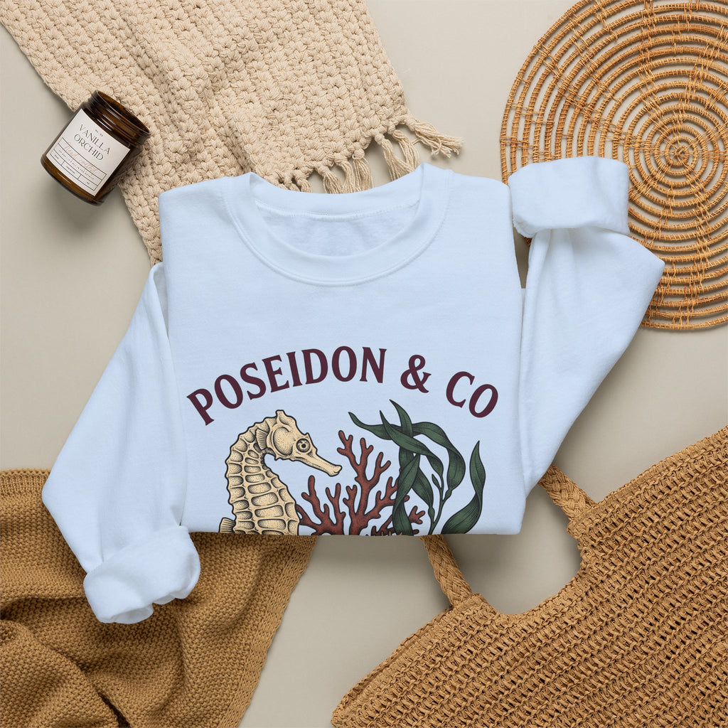Seahorse Ocean Coastal Gift Old School Seahorse Marine Fan Sea Creature Coastal Ink Sweatshirt