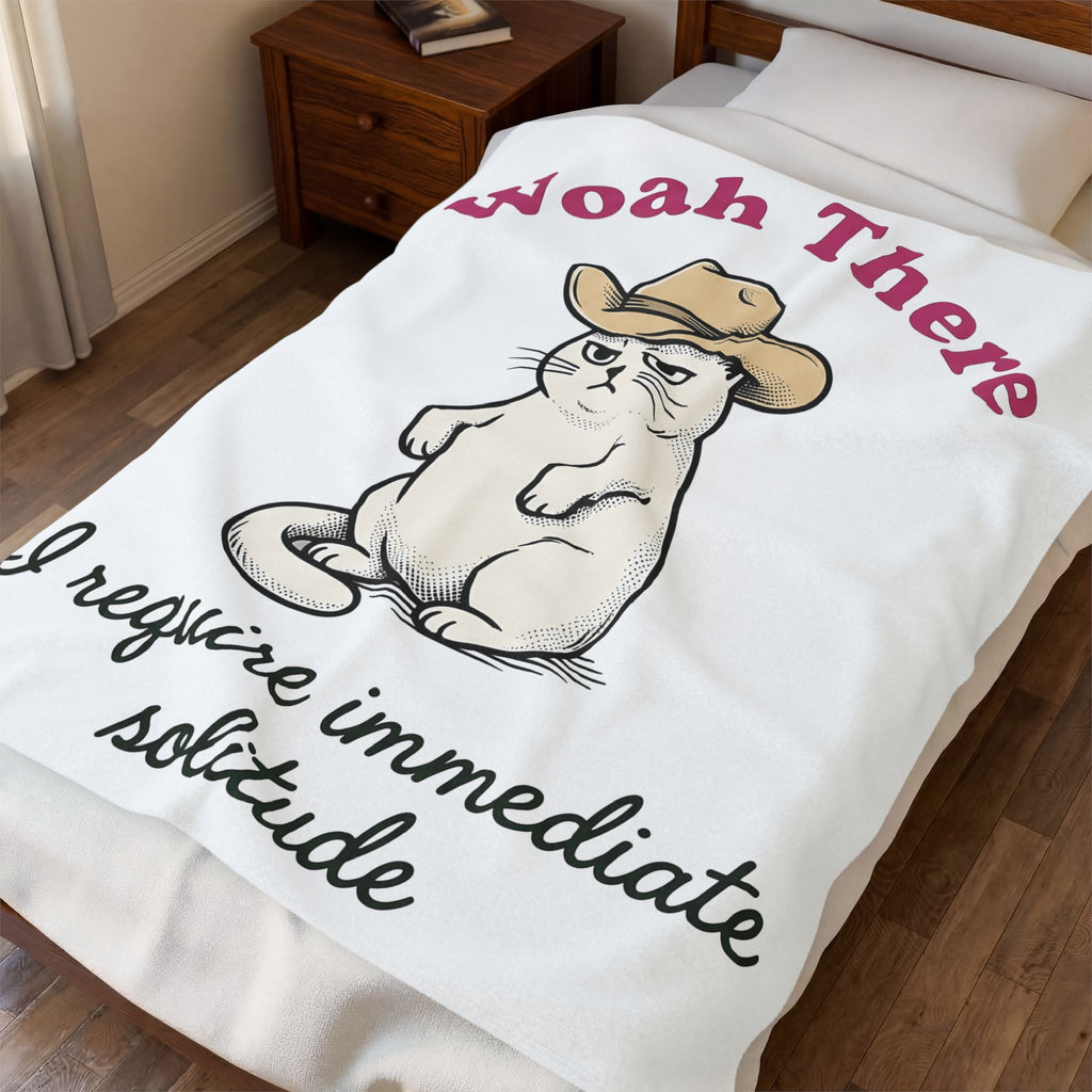Cowboy Feline Blanket Funny Critter Gift Women Hand Drawn Blanket Cat Blanket Humor Fan Illustrated Blanket Animal Graphic Classic Headwear Blanket