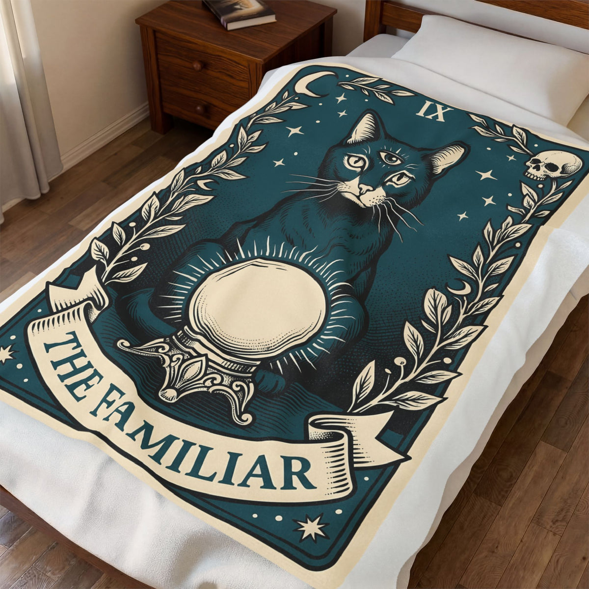 Mystic Cat Blanket Boho Chic Witchcraft Gift Women Tarot Blanket Kitty Blanket Bohemian Fan Occult Graphic Vintage Crystal Ball Blanket