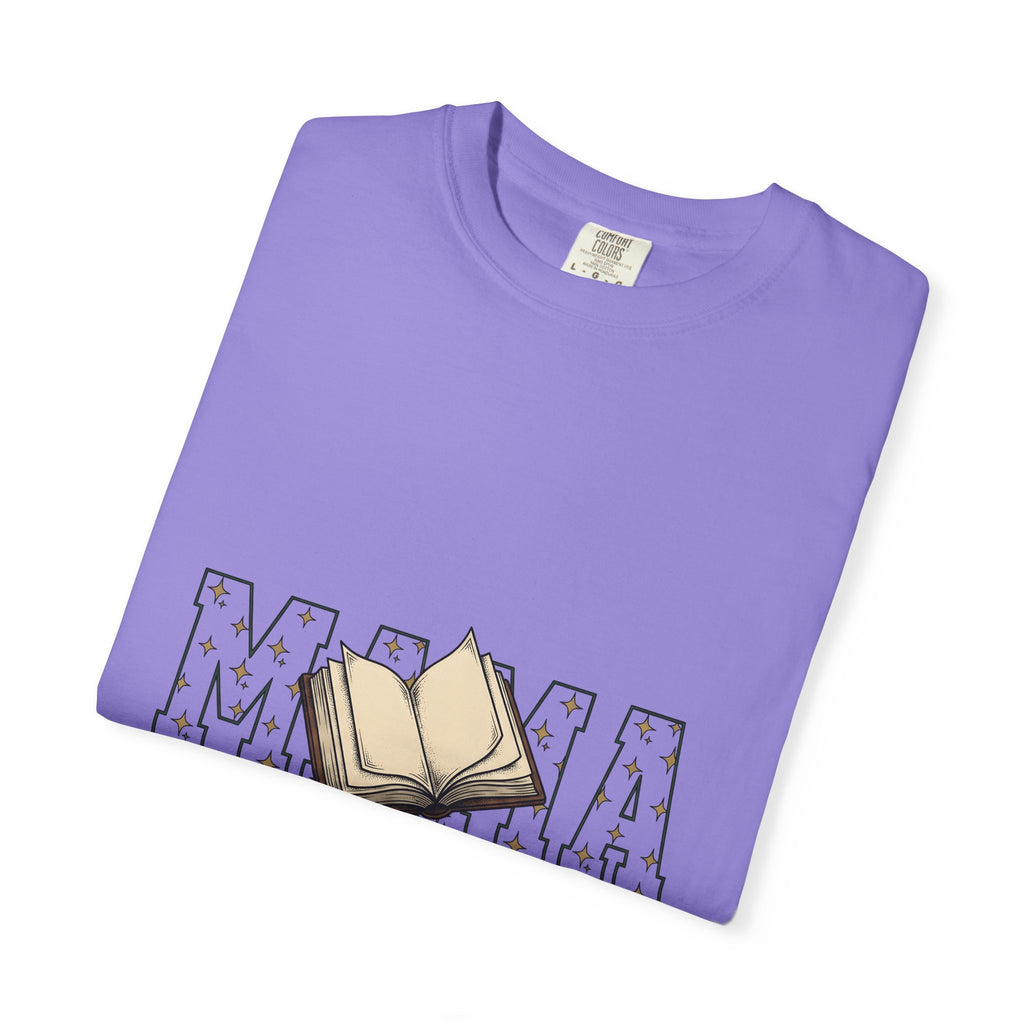 Open Book T-Shirt Mom Novels Gift Women Cartoon T-Shirt Booklet T-Shirt Mother Fan Illustrated T-Shirt Book Graphic Line Art Stars T-Shirt