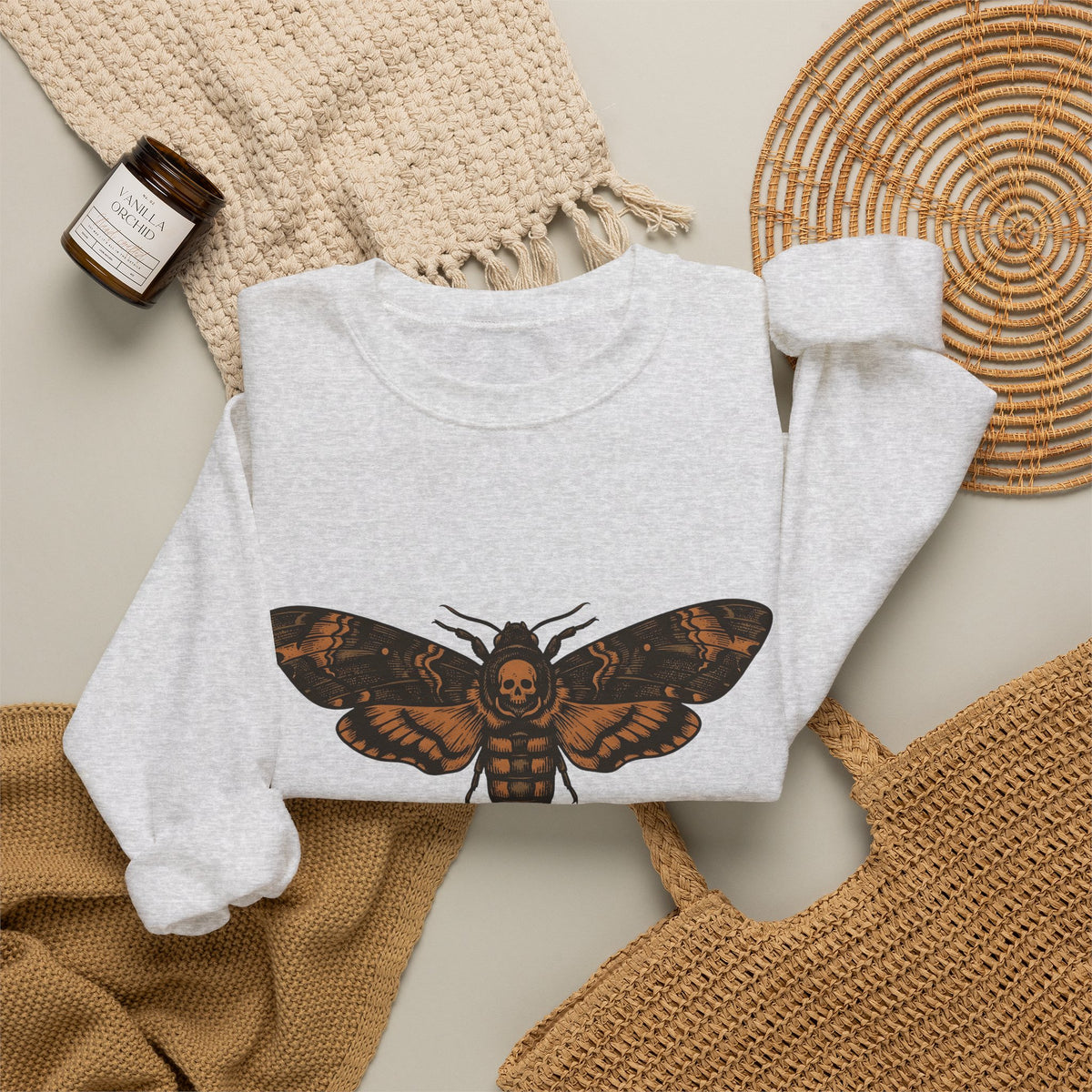 Skeleton Moth Sweatshirt Halloween Mysticism Gift Women Retro Sweatshirt Moth Sweatshirt Horror Fan Gothic Sweatshirt Occult Graphic Dark Magic Jar Sweatshirt