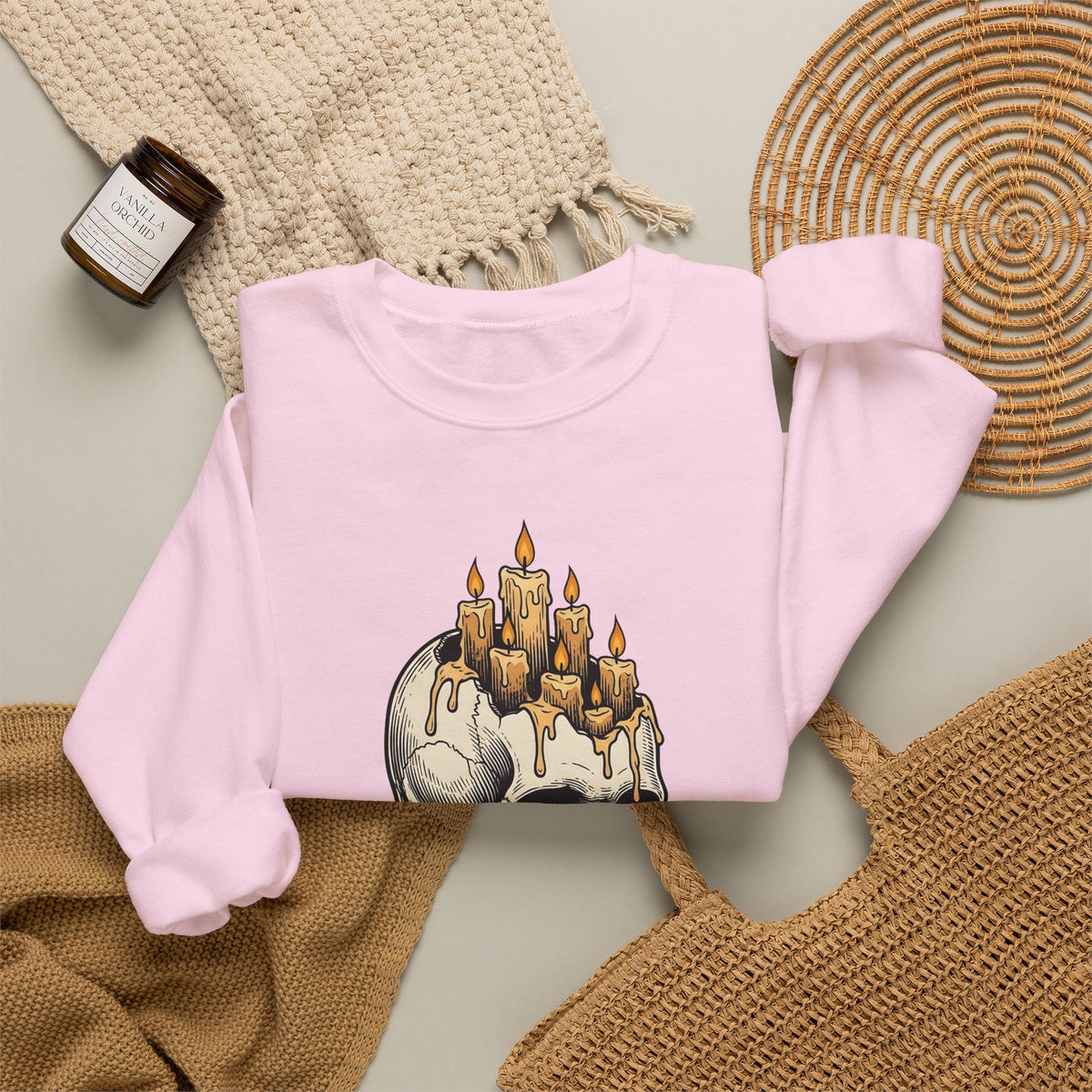 Skull Candles Sweatshirt Gothic Halloween Gift Women Gothic Sweatshirt Candle Sweatshirt Dark Fan Cthulhu Graphic Spooky Sweatshirt Vintage Wax Sweatshirt