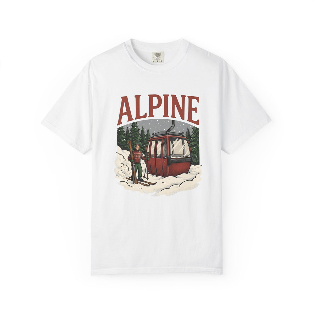 Ski Lift T-Shirt Christmas Winter Gift Women Vintage T-Shirt Chairlift T-Shirt Holiday Fan Retro T-Shirt Frosty Graphic Hand Drawn Evergreen Trees