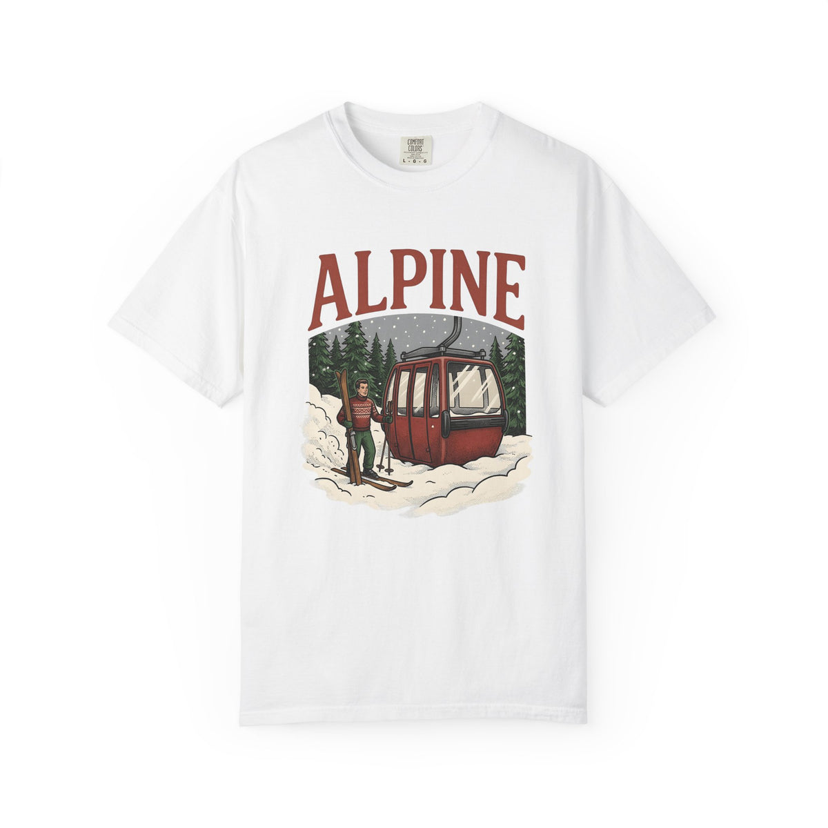 Ski Lift T-Shirt Christmas Winter Gift Women Vintage T-Shirt Chairlift T-Shirt Holiday Fan Retro T-Shirt Frosty Graphic Hand Drawn Evergreen Trees