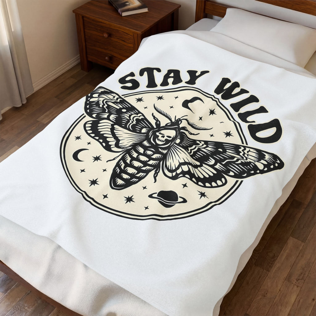 Moth Skull Blanket Boho Chic Celestial Gift Women Gothic Blanket Insect Blanket Bohemian Fan Dark Blanket Astrology Graphic Vintage Moon Blanket