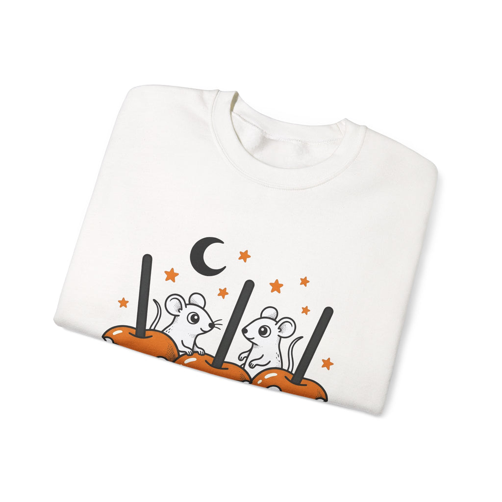 Caramel Apples Mice Sweatshirt Halloween Autumn Gift Women Comic Sweatshirt Candy Apples Sweatshirt Horror Fan Cartoon Sweatshirt Fall Graphic Retro Crescent