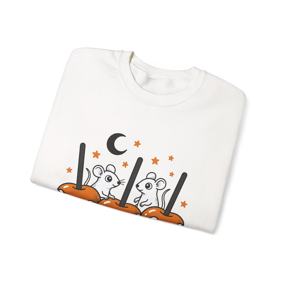 Caramel Apples Mice Sweatshirt Halloween Autumn Gift Women Comic Sweatshirt Candy Apples Sweatshirt Horror Fan Cartoon Sweatshirt Fall Graphic Retro Crescent