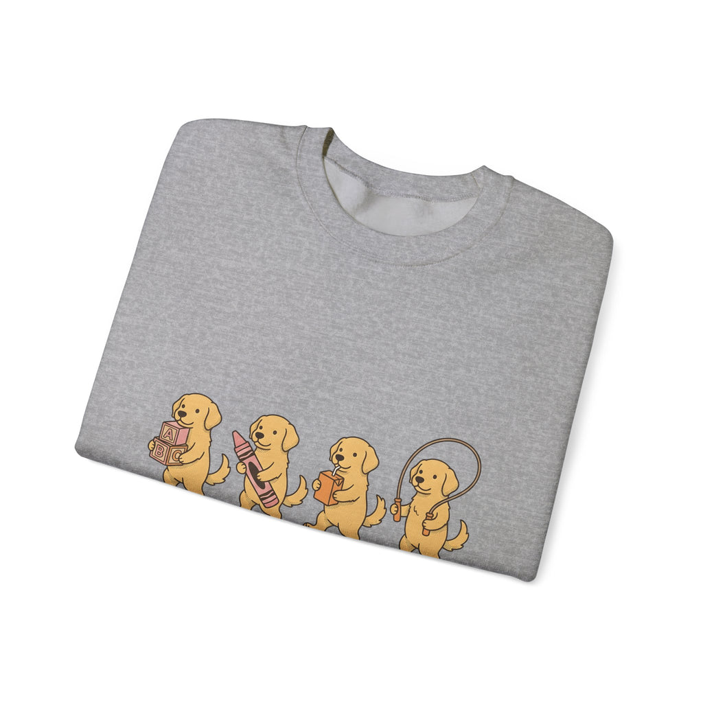Golden Retriever Pups Sweatshirt Teachers Companion Gift Women Caricature Sweatshirt Puppy Sweatshirt Educator Enthusiast Cartoon Sweatshirt Buddy Graphic