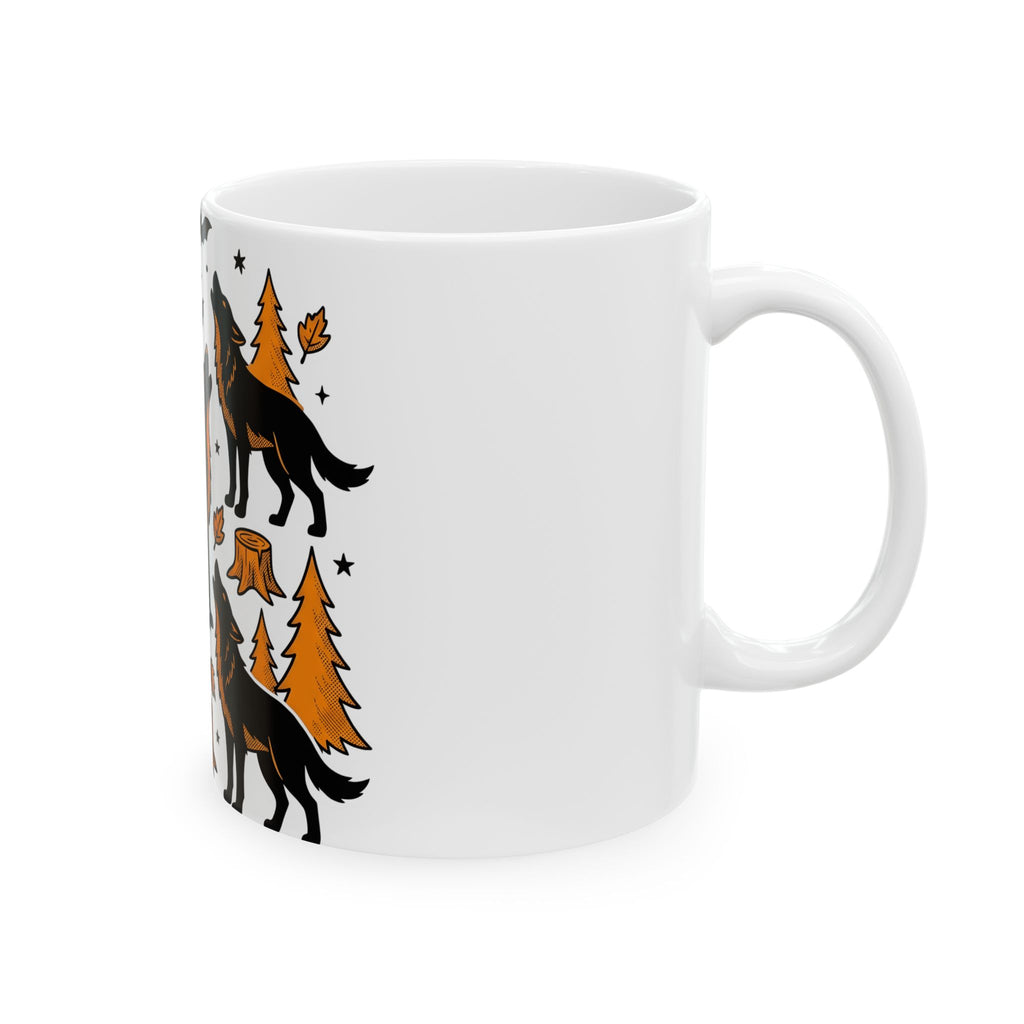 Wolf Crew Mug Halloween Fauna Gift Women Minimalist Mug Wolf Pack Mug Horror Fan Werewolf Mug Wildlife Graphic Sketch Bats Flying