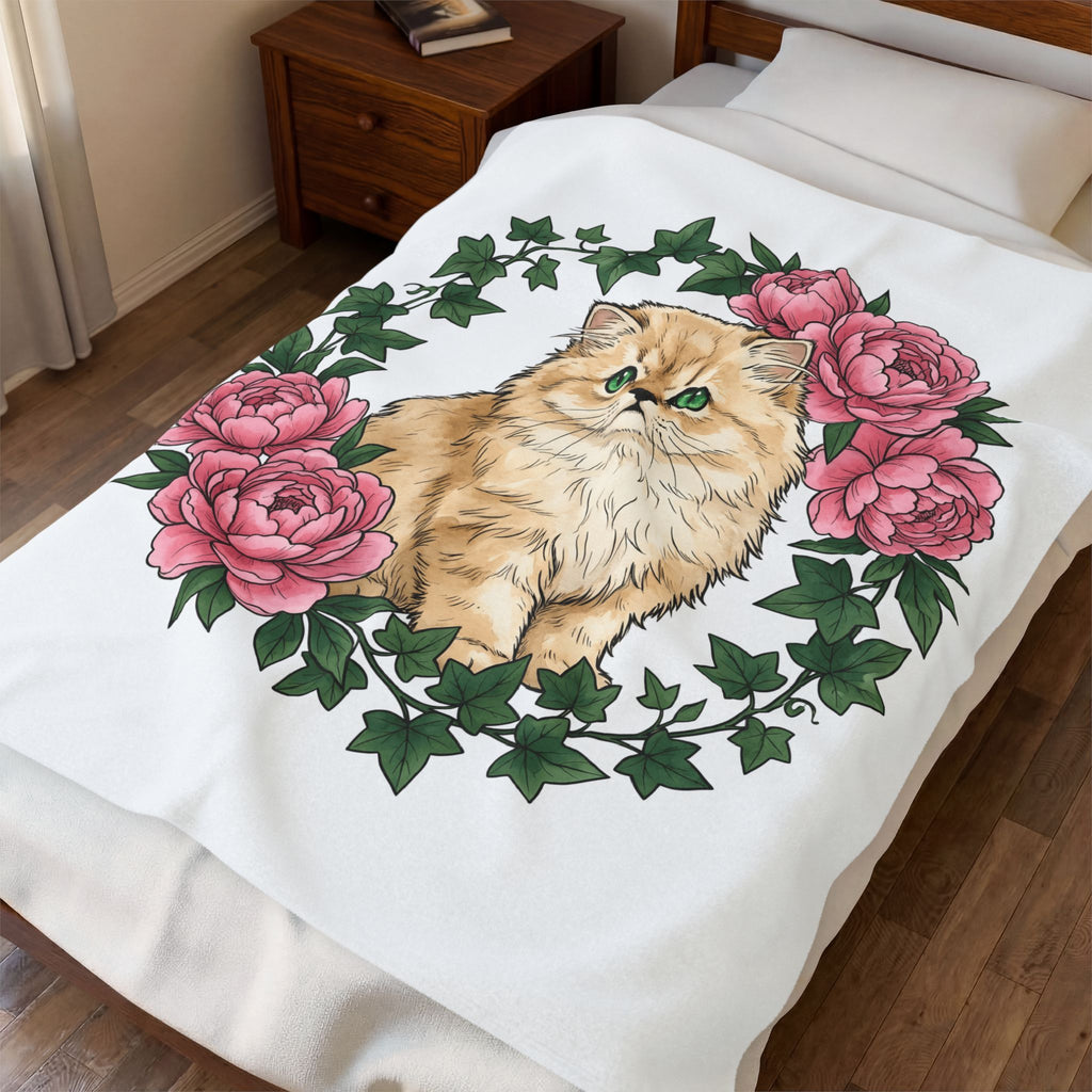 Longhair Cat Cat Blossoms Gift Acrylic Maine Coon Cat Fan Feline Floral Ink Floral Blanket