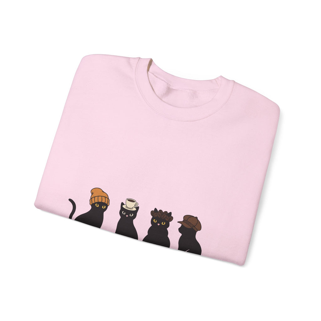 Black Cat Sweatshirt Cat Cafe Gift Women Kawaii Sweatshirt Kitty Sweatshirt Cat Fan Feline Sweatshirt Coffee Graphic Minimal Simple Hat Sweatshirt