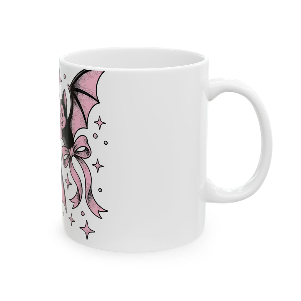 Sweet Bats Mug Halloween Horror Gift Women Chibi Mug Flying Fox Mug Spooky Fan Creepy Mug Horror Graphic Old School Hair Bows