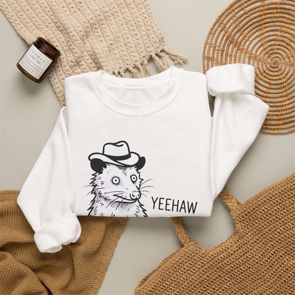 Possum Western Hat Sweatshirt Cowgirl Pet Gift Women Line Art Sweatshirt Opossum Sweatshirt Cowboy Fan Animal Illustration Graphic Hand Drawn Western Hat
