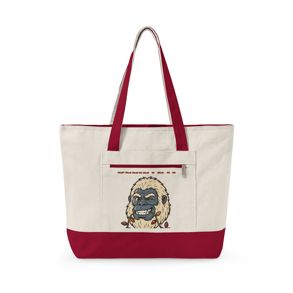Abominable Snowman Face Tote Bag Christmas Jokes Gift Women Comic Tote Bag Yeti Tote Bag Xmas Fan Cartoon Tote Bag Pun Graphic Retro Holiday Lights