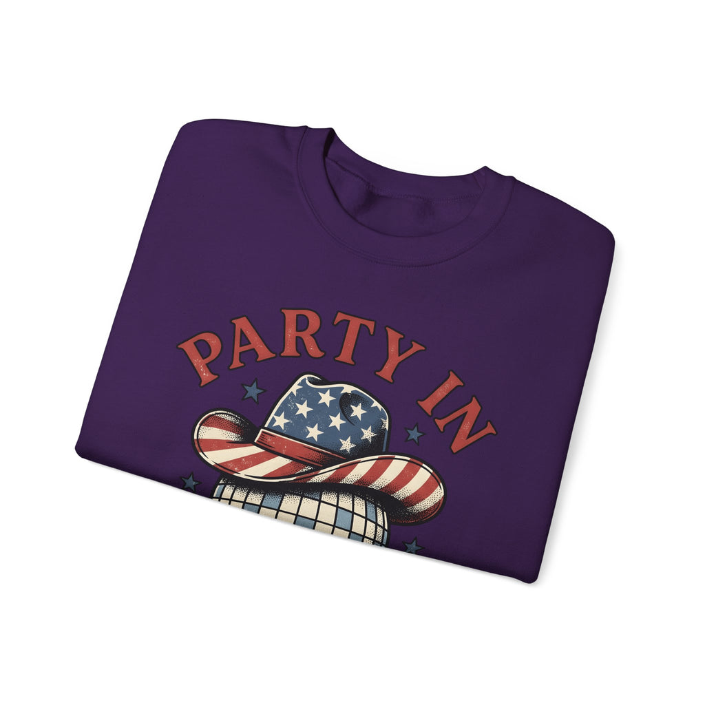 Disco Hat Cowboy Sweatshirt 4th Of July Flag Gift Women Distressed Sweatshirt Western Cowboy Sweatshirt Independence Day Fan Vintage Sweatshirt Patriotic
