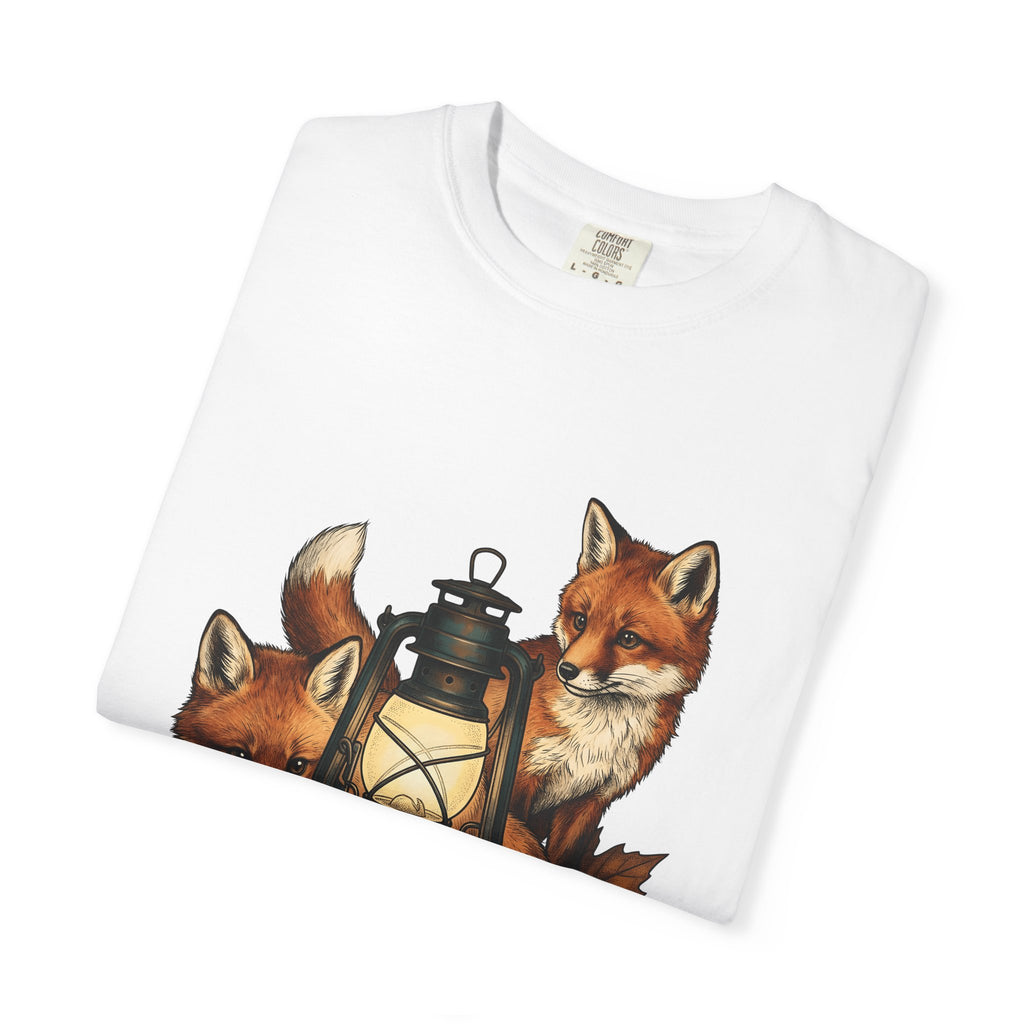 Fox Light T-Shirt Halloween Nature Gift Women Hand Drawn T-Shirt Lamp T-Shirt Spooky Fan Illustrated T-Shirt Wilderness Graphic Doodle Maple Leaves