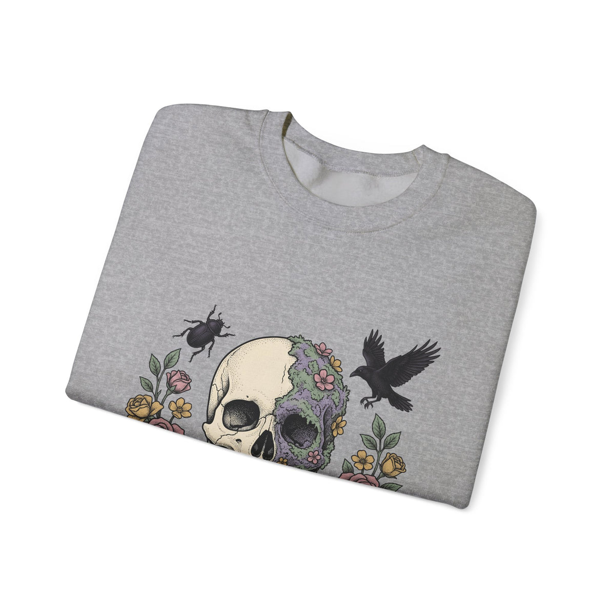 Bone Flower Halloween Occult Gift Neo Traditional Skeleton Horror Fan Tattoo Mystic Hand Drawn Sweatshirt
