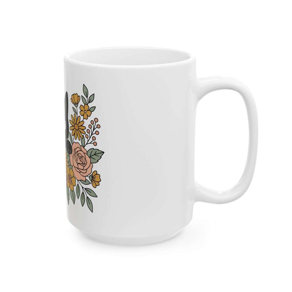 Black Cat Mug Halloween Garden Gift Women Print Art Mug Cat Mug Horror Fan Graphic Mug Yard Graphic Classic Flower Arrangement