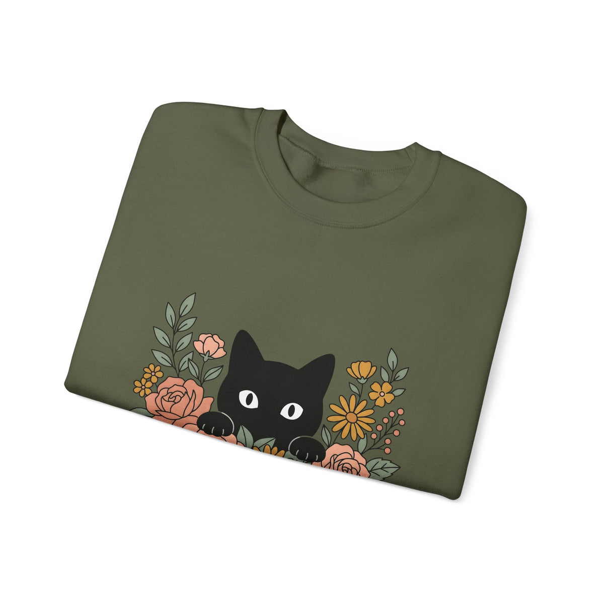Black Cat Sweatshirt Halloween Garden Gift Women Print Art Sweatshirt Cat Sweatshirt Horror Fan Graphic Sweatshirt Yard Graphic Classic Flower Arrangement