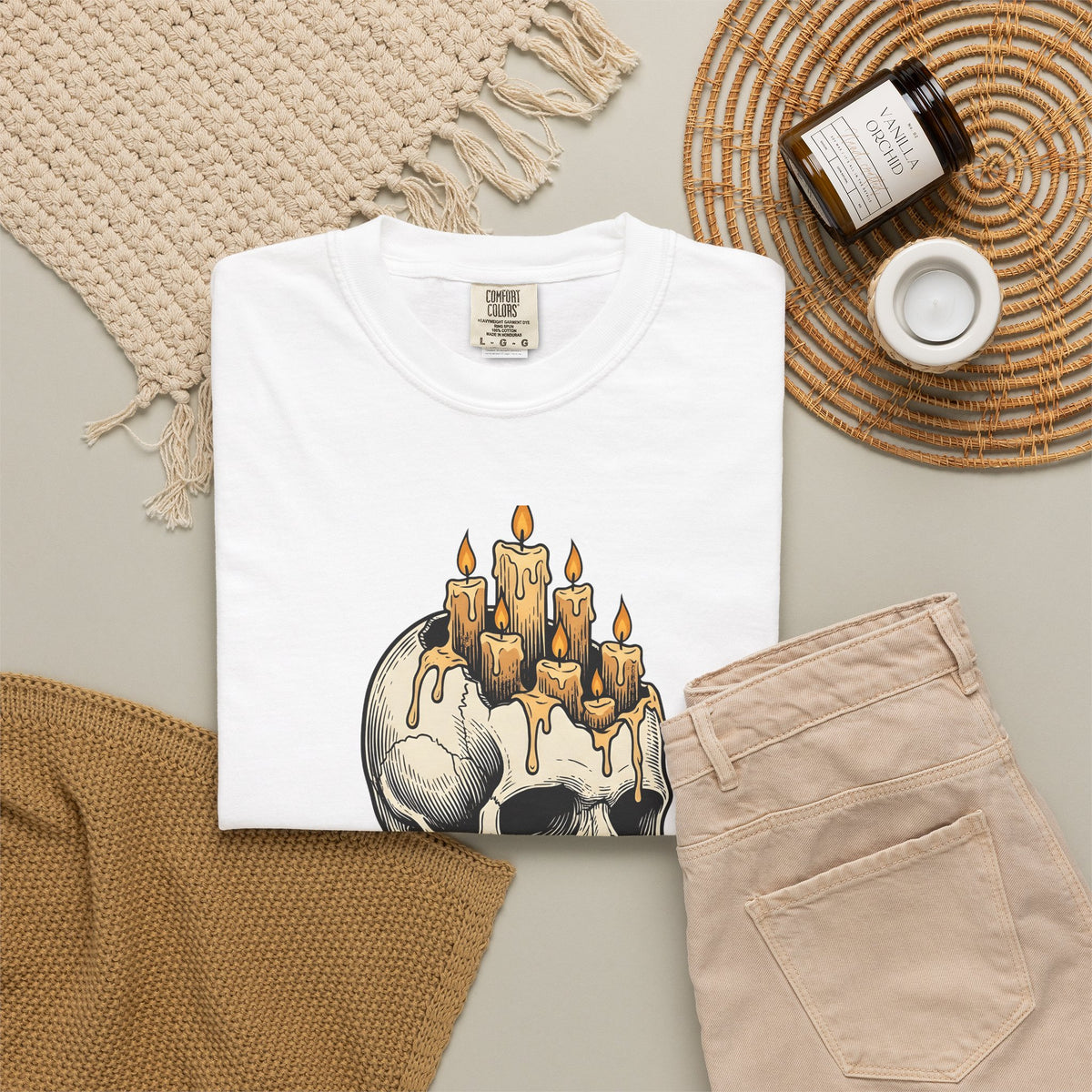 Skull Candles T-Shirt Gothic Halloween Gift Women Gothic T-Shirt Candle T-Shirt Dark Fan Cthulhu Graphic Spooky T-Shirt Vintage Wax T-Shirt