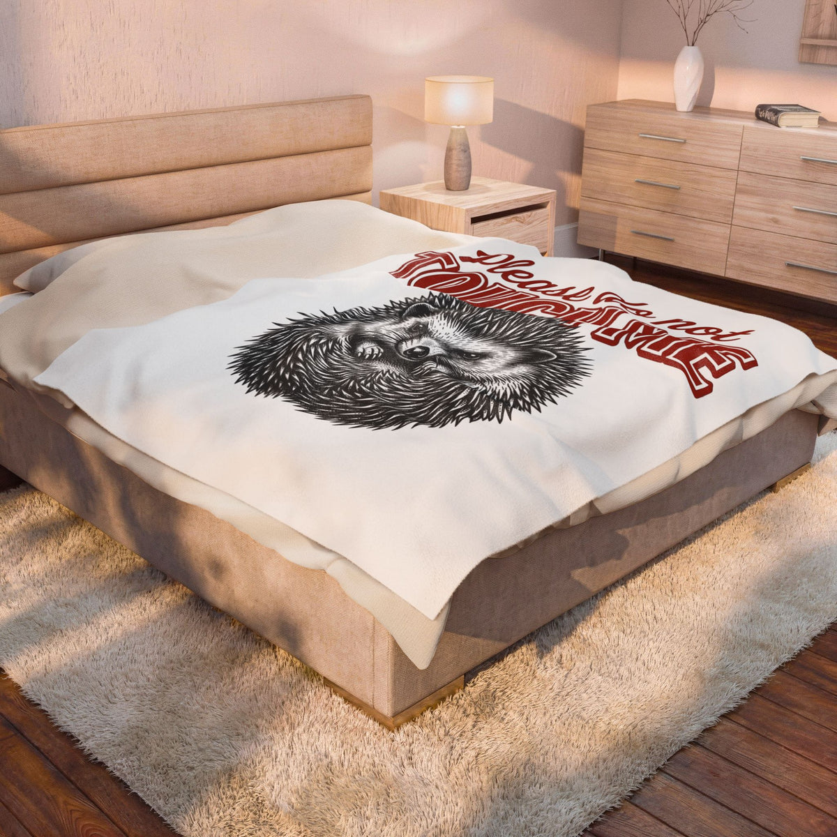 Hedgehog Art Blanket Funny Wildlife Gift Women Retro Blanket Porcupine Blanket Humor Fan Vintage Blanket Animal Graphic Doodle Critter Blanket