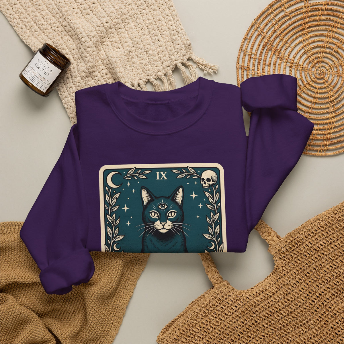 Mystic Cat Sweatshirt Boho Chic Witchcraft Gift Women Tarot Sweatshirt Kitty Sweatshirt Bohemian Fan Occult Graphic Vintage Crystal Ball Sweatshirt