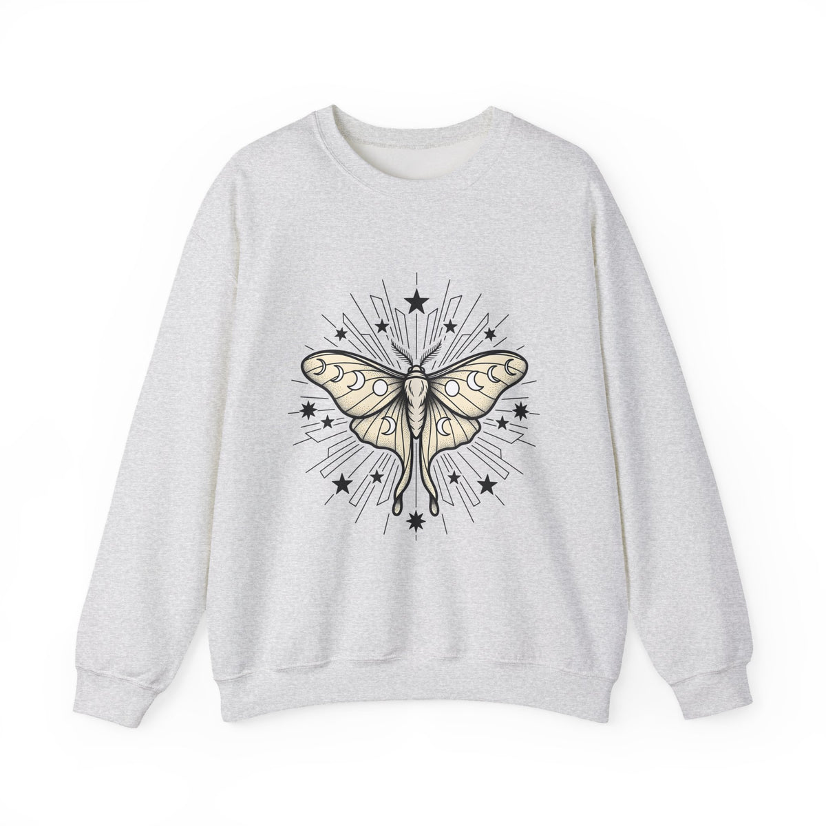 Luna Moth Sweatshirt Boho Chic Zodiac Gift Women Outline Sweatshirt Actias Luna Sweatshirt Hippie Fan Hand Drawn Sweatshirt Astrology Graphic Retro Star Shapes