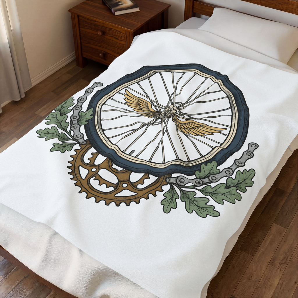 Bicycle Tire Blanket Cycling Wilderness Gift Women Hand Drawn Blanket Tire Blanket Biker Enthusiast Illustration Outdoor Graphic Line Art Angel