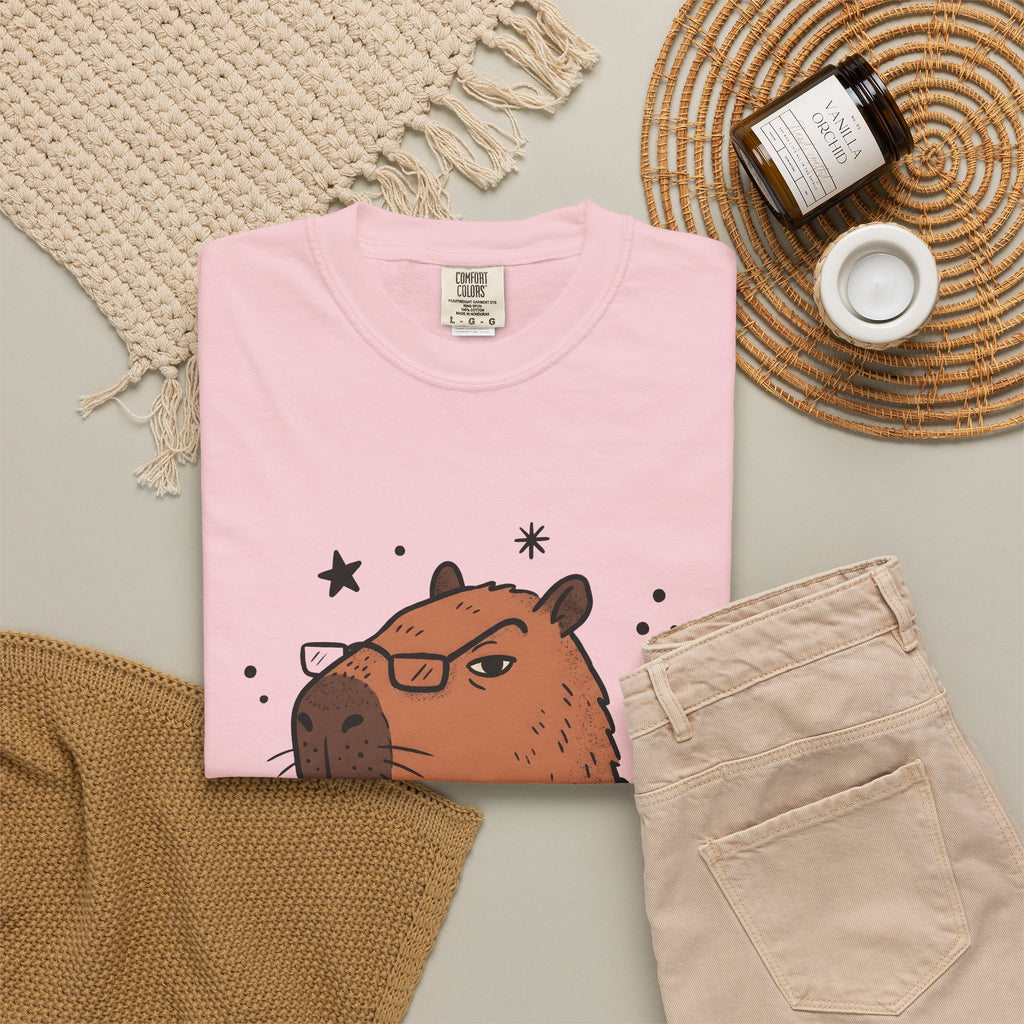 Capybara Specs T-Shirt Funny Fauna Gift Women Caricature T-Shirt Rodent T-Shirt Humor Fan Cartoon T-Shirt Wildlife Graphic Line Art Jumper T-Shirt