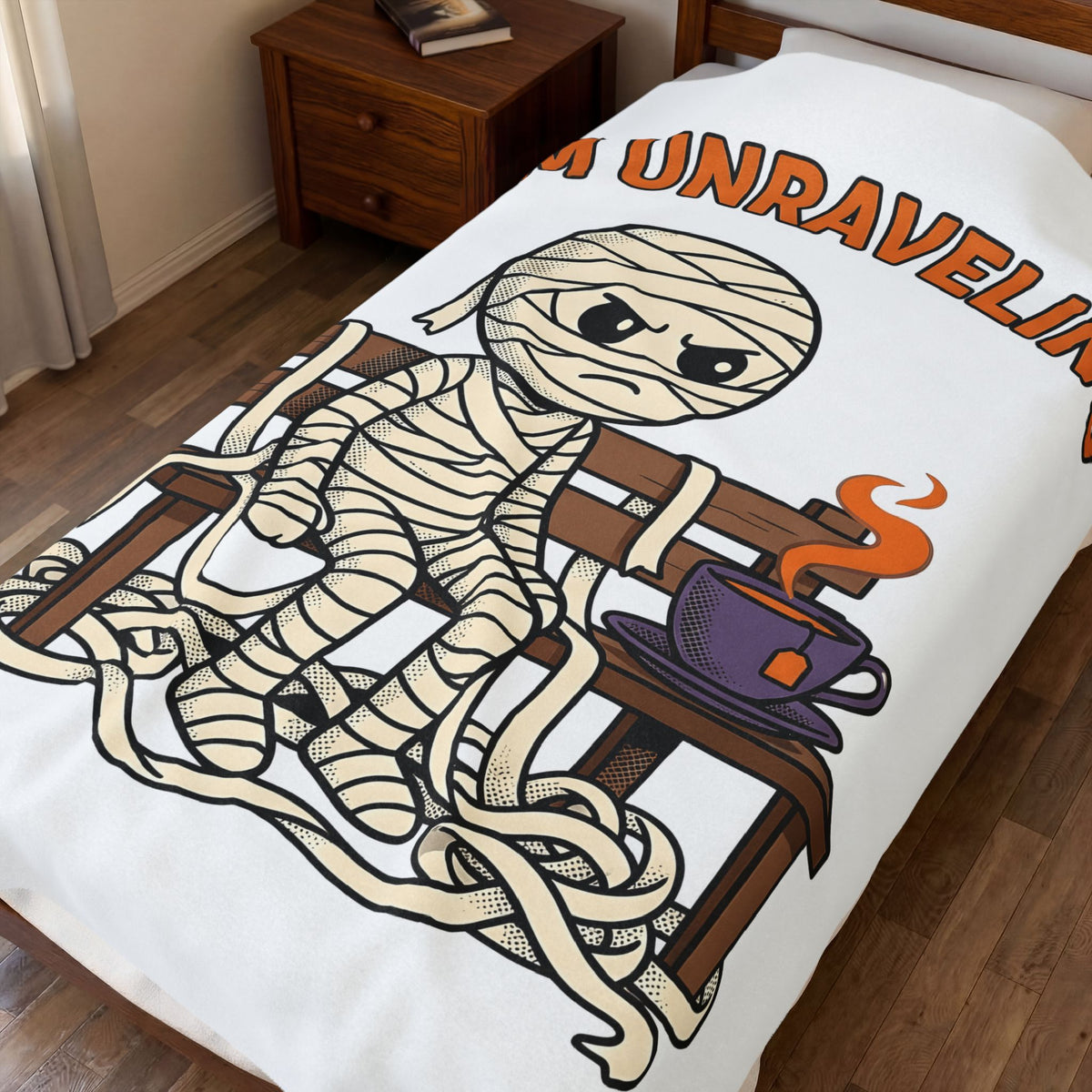 Mummy Halloween Joke Gift Comic Wrap Horror Fan Cartoon Pun Retro Teacup Blanket