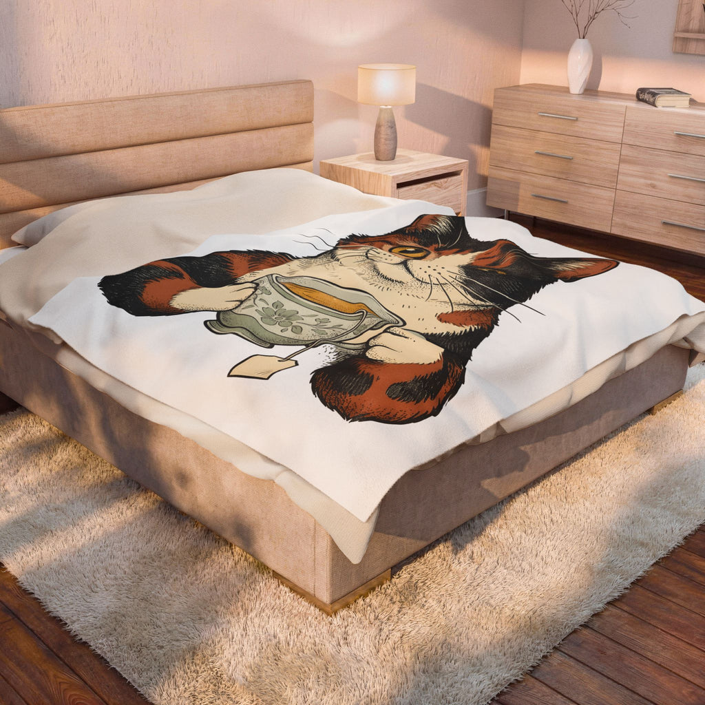 Kitten Blanket Blanket Cat Herbal Gift Women Sketch Blanket Cat Cup Blanket Cat Fan Feline Drawing Blanket Herbalism Graphic Retro Tea Blanket Blanket