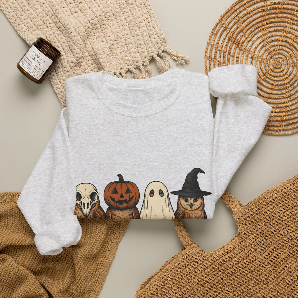 Owl Halloween Fauna Gift Rustic Owl Horror Fan Hoot Wildlife Doodle Lantern Sweatshirt