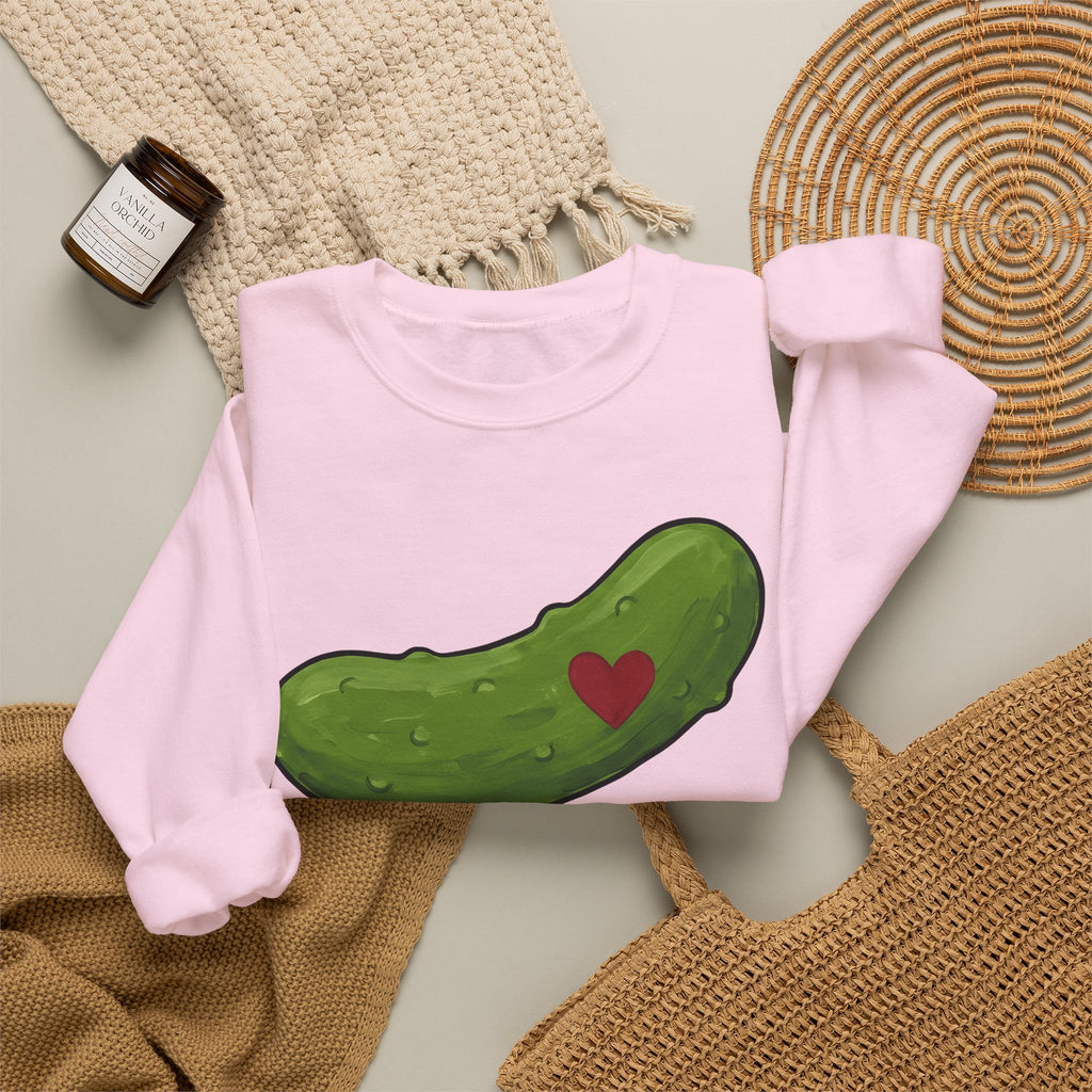 Pickle Illustration Sweatshirt Funny Gastronomy Gift Women Doodle Sweatshirt Dill Sweatshirt Humor Fan Cartoon Sweatshirt Food Graphic Outline Heart Shape