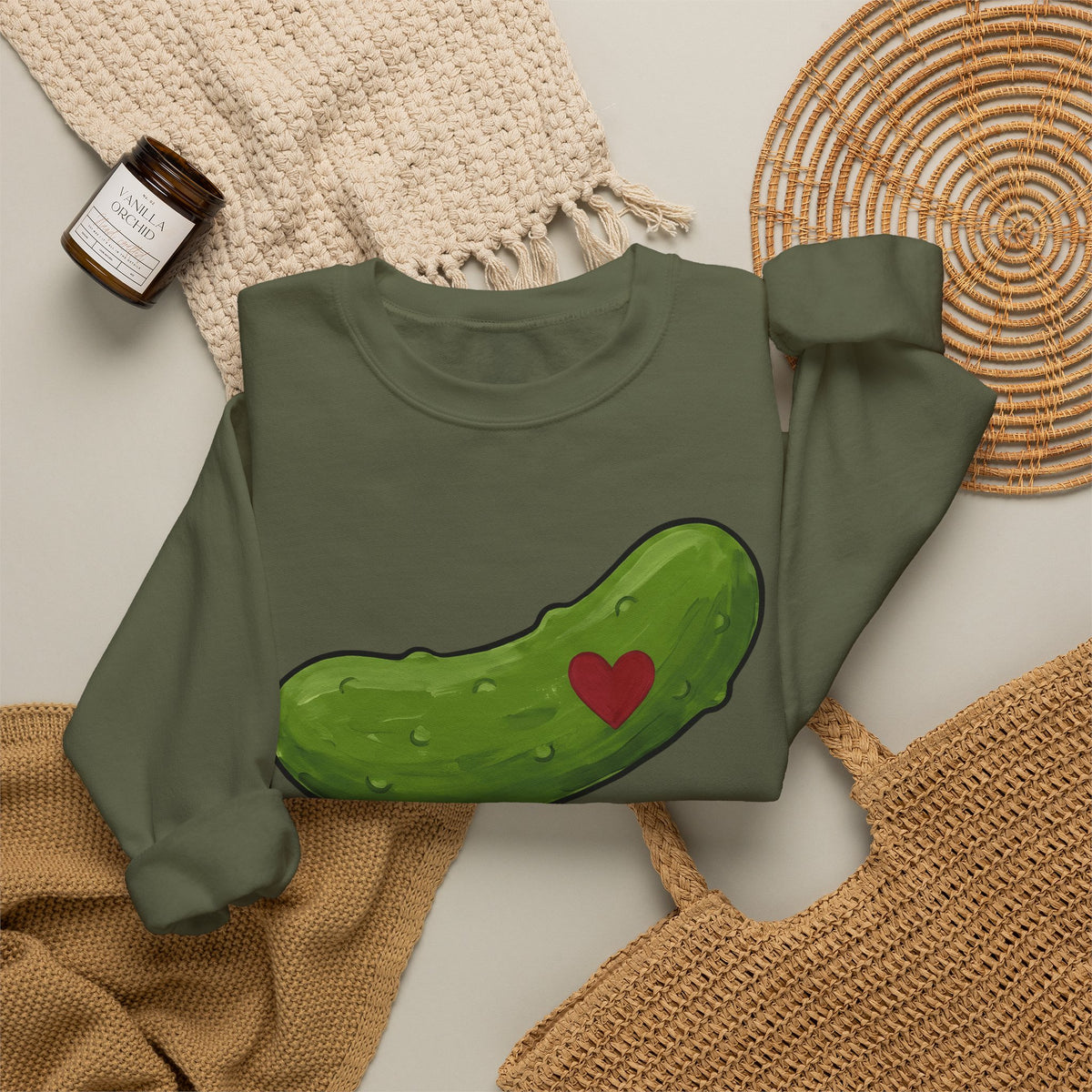 Pickle Illustration Sweatshirt Funny Gastronomy Gift Women Doodle Sweatshirt Dill Sweatshirt Humor Fan Cartoon Sweatshirt Food Graphic Outline Heart Shape