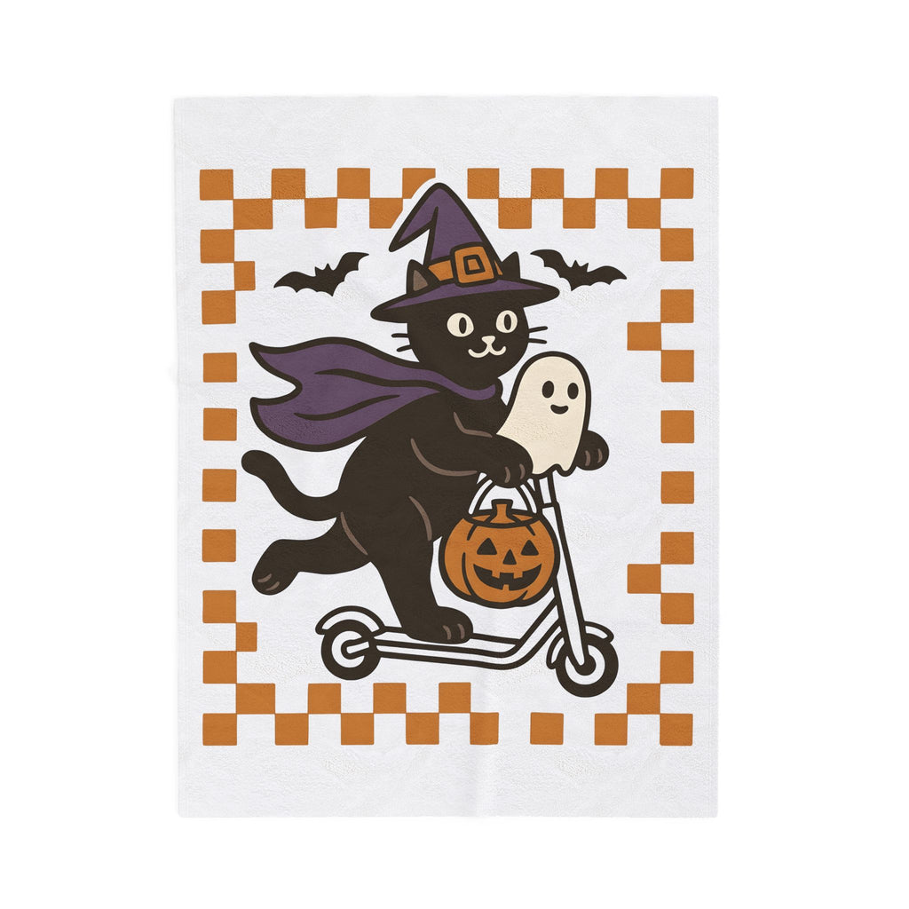 Witch Kitty Design Blanket Cat Holiday Gift Women Cute Blanket Cat Lady Blanket Feline Fan Kawaii Blanket Halloween Graphic Vintage Jack-O-Lantern