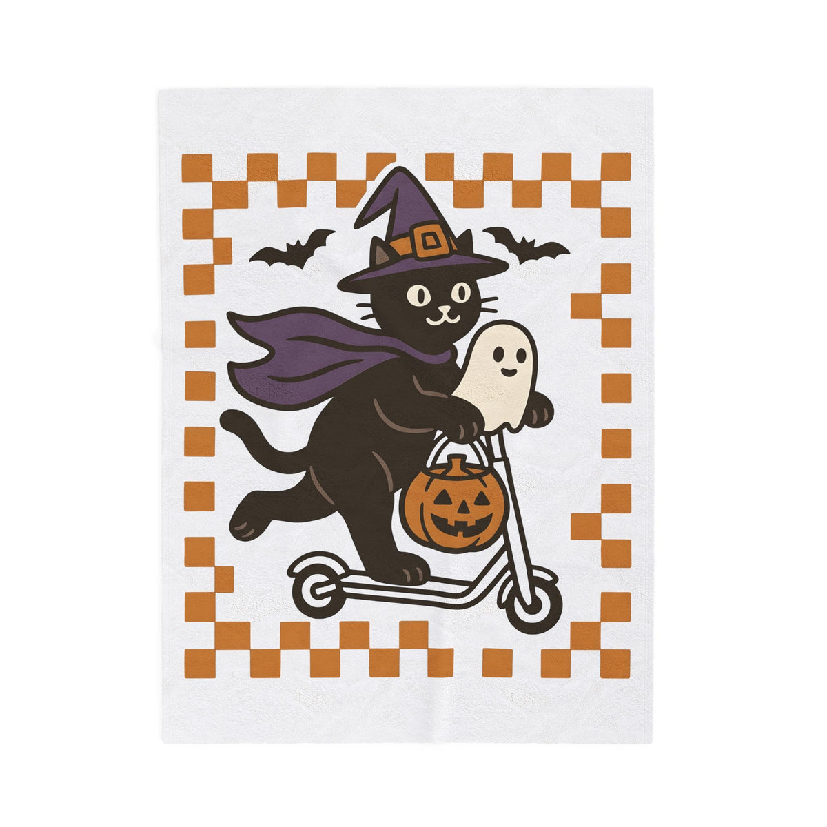 Witch Kitty Design Blanket Cat Holiday Gift Women Cute Blanket Cat Lady Blanket Feline Fan Kawaii Blanket Halloween Graphic Vintage Jack-O-Lantern